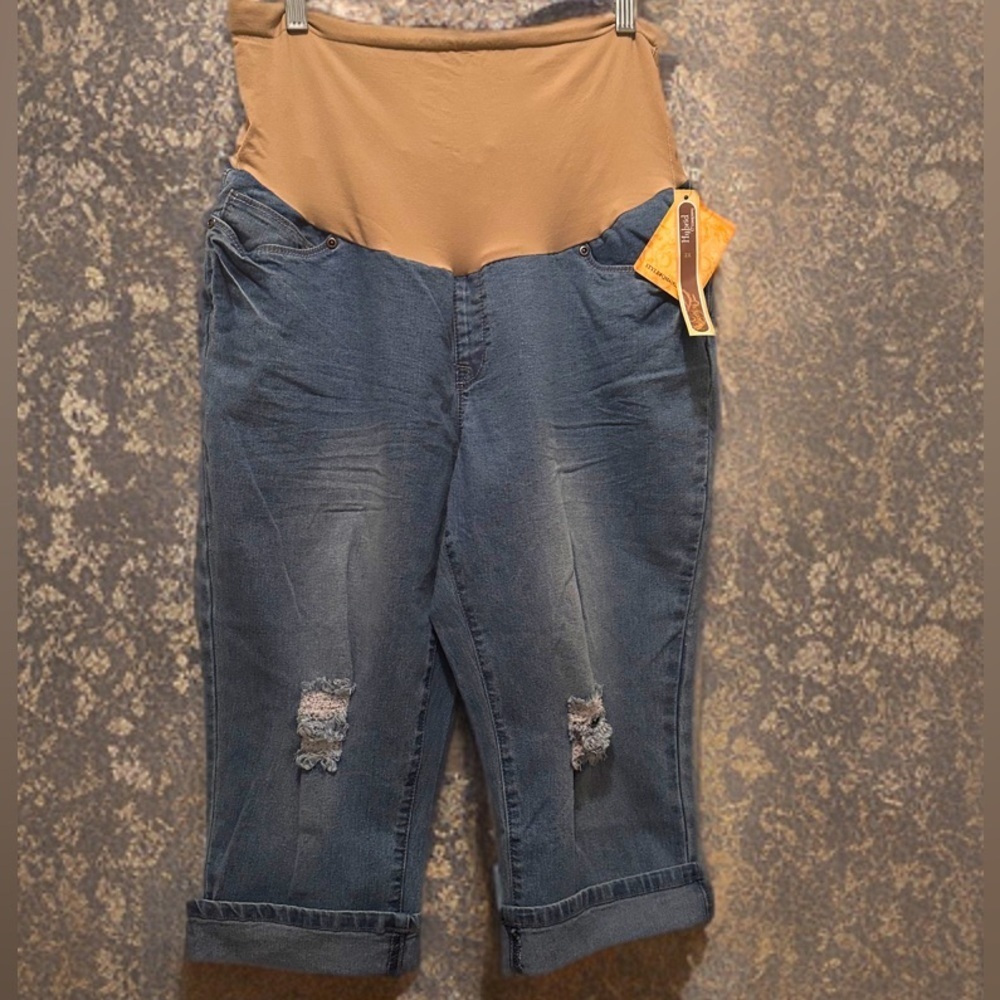 NWT High Waist Maternity Stretch Denim Capri Jeans Slim Boot‎ Cut Fit Size 2X
